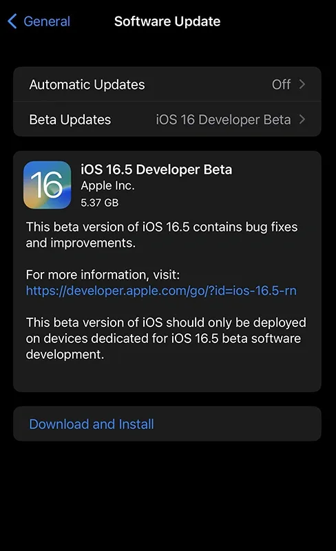 Обновление iOS 16.5 Бета 1