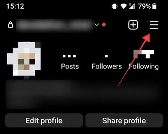 Доступ к меню профиля в приложении Instagram.