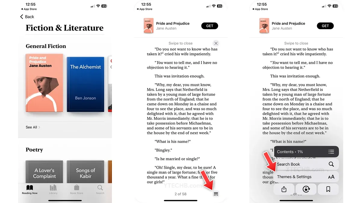 iOS 16.4의 Apple Books에서 Curl Page Turning Animation을 활성화하는 방법