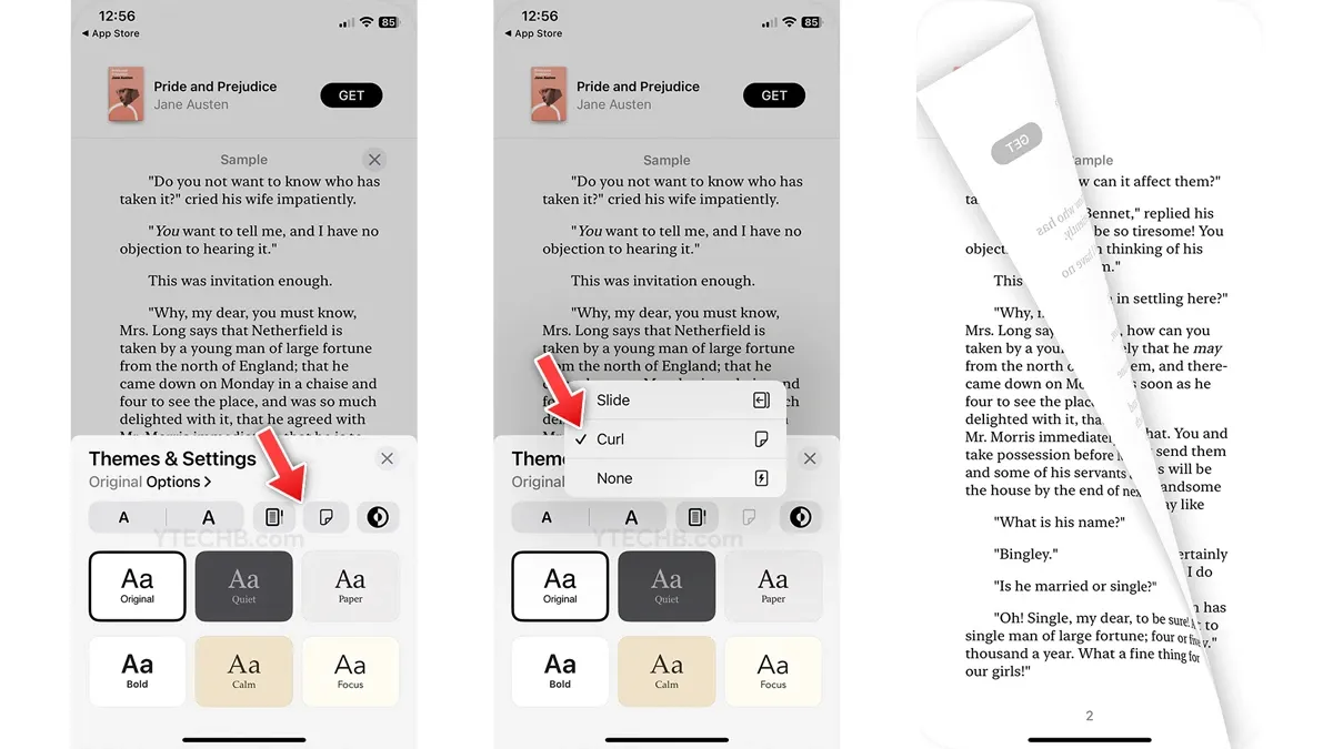 iOS 16.4의 Apple Books에서 Curl Page Turning Animation을 활성화하는 방법