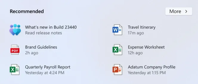 Windows 11 미리 보기 빌드 23440 및 25346