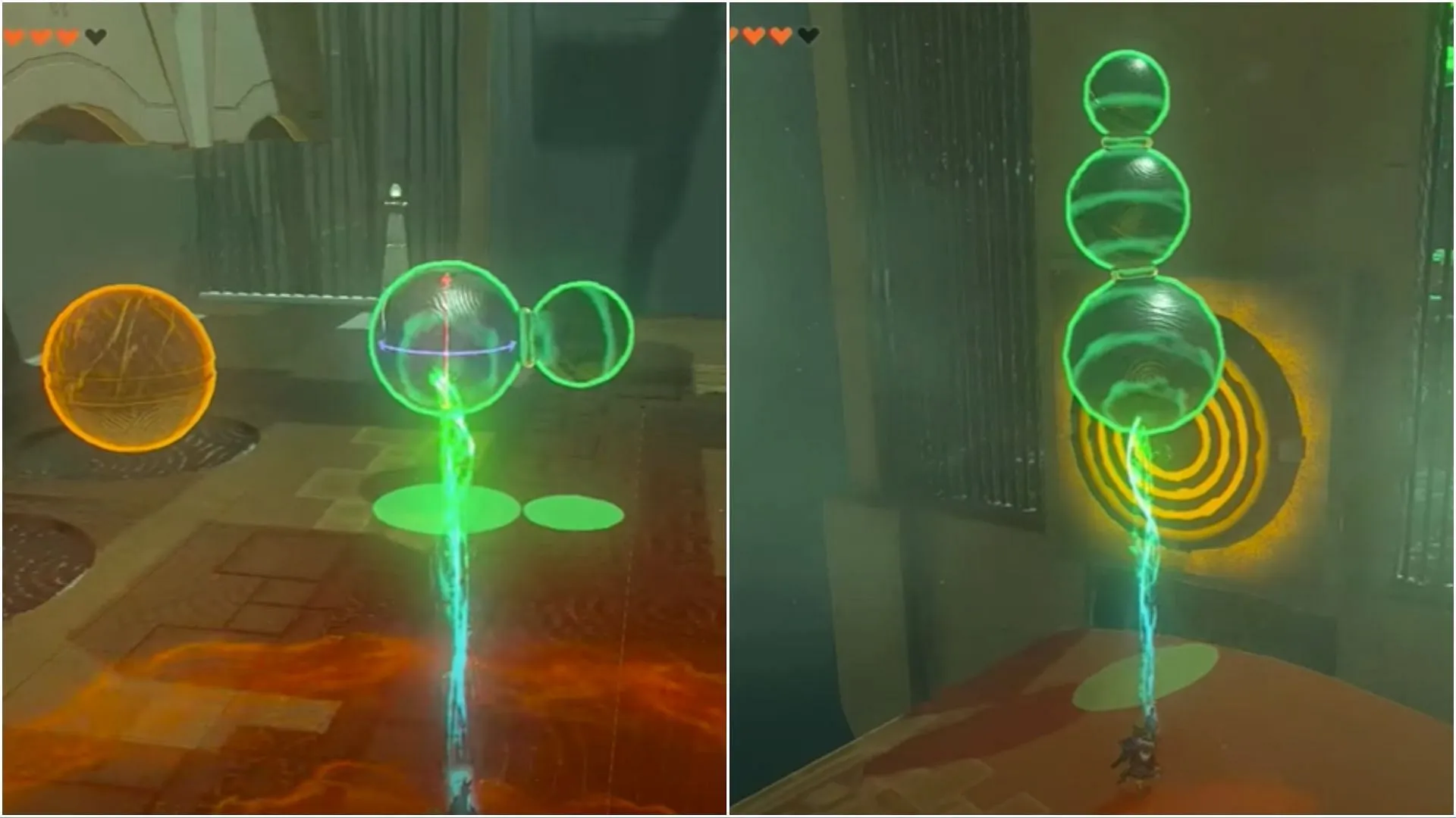 Una volta che le sfere sono collegate, utilizza l'abilità Ultrahand per colpire il cerchio (Immagine tramite The Legend of Zelda Tears of the Kingdom)