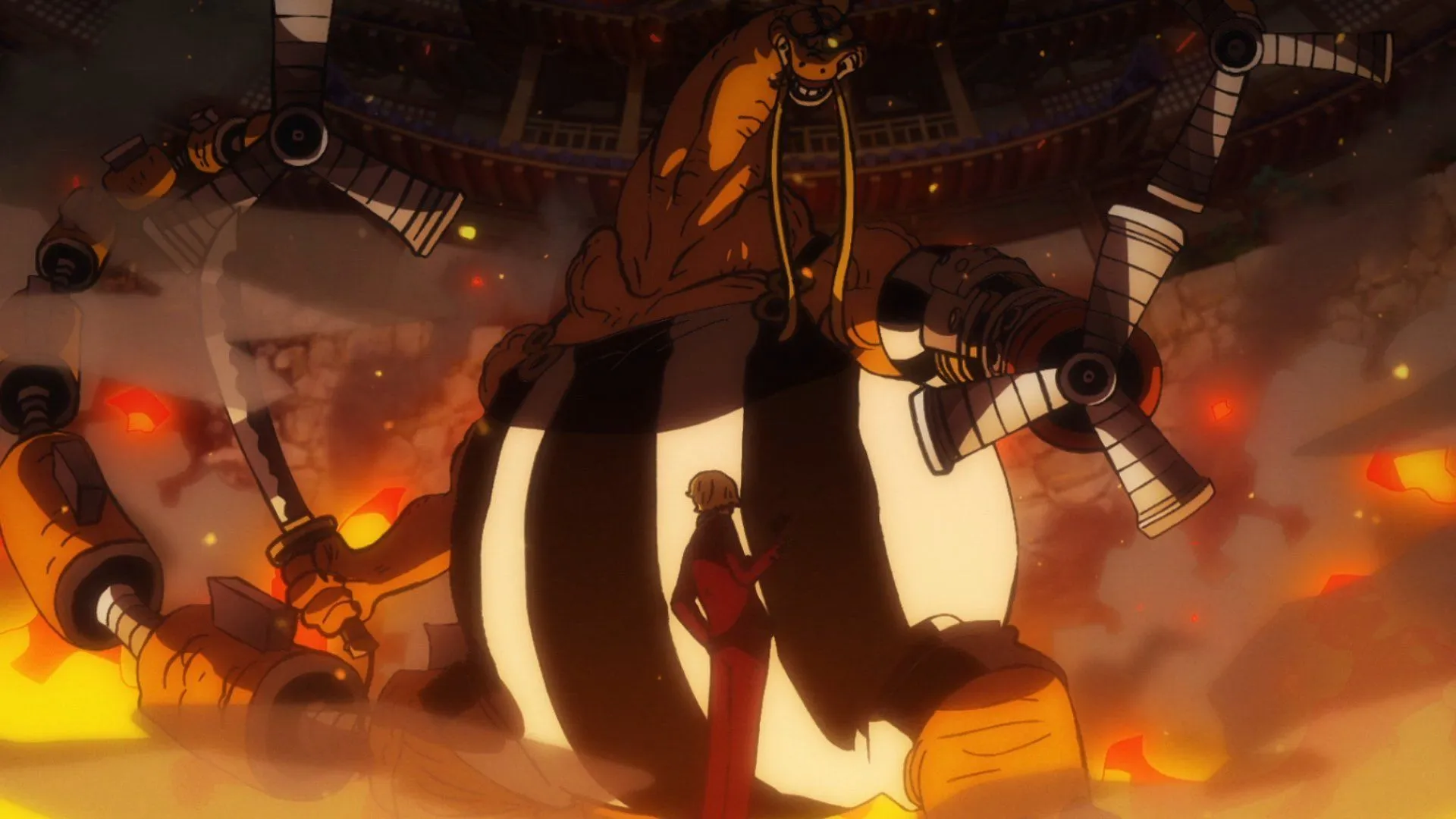 Sanji vs Queen como visto em One Piece (Imagem via Toei Animation, One Piece)