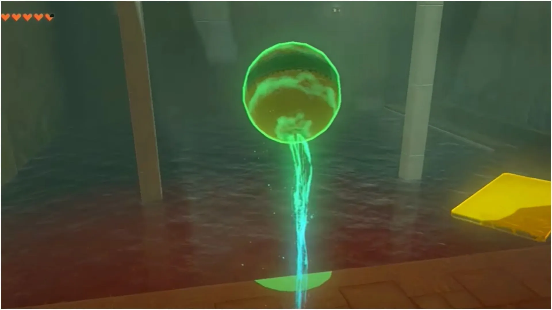 De bol raakt de cirkel wanneer deze wordt losgelaten (afbeelding via The Legend of Zelda Tears of The Kingdom)