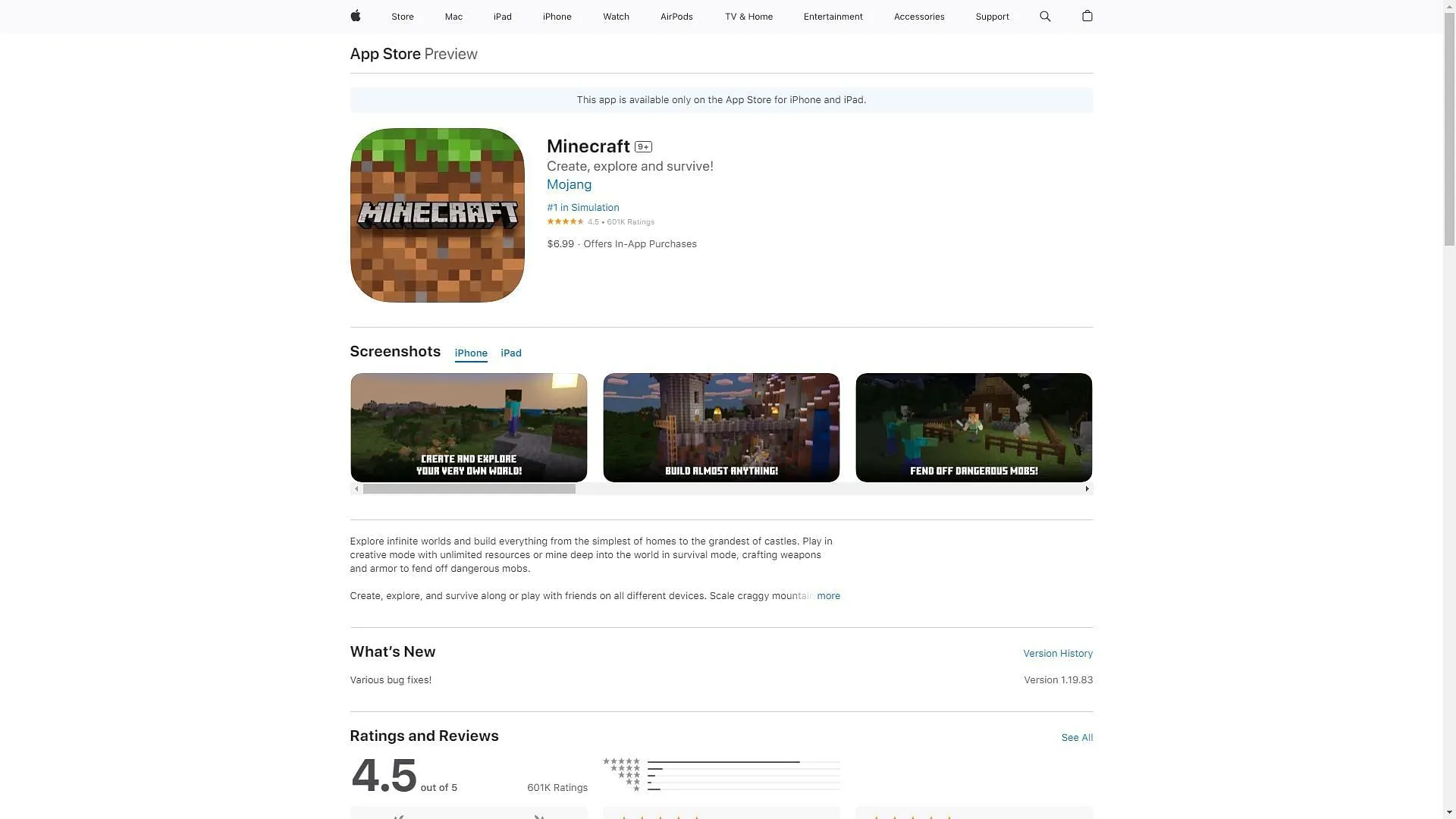 Simile ad Android, Minecraft può essere trovato anche nell'App Store iOS (Immagine tramite Sportskeeda)