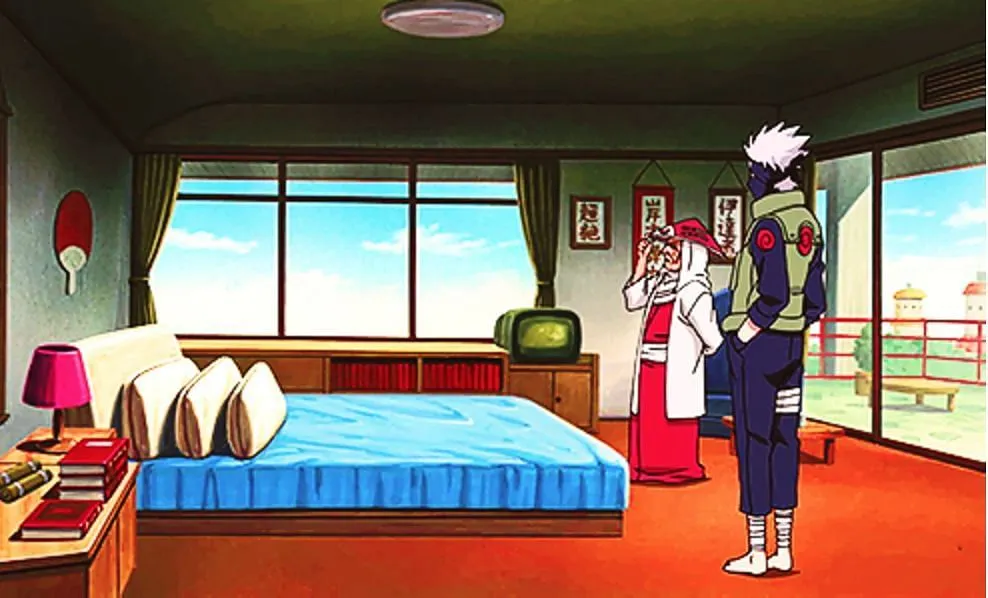 La TV nella stanza di Sasuke nell'episodio 381 evidenzia la tecnologia nella timeline di Naruto (Immagine via Studio Pierrot).