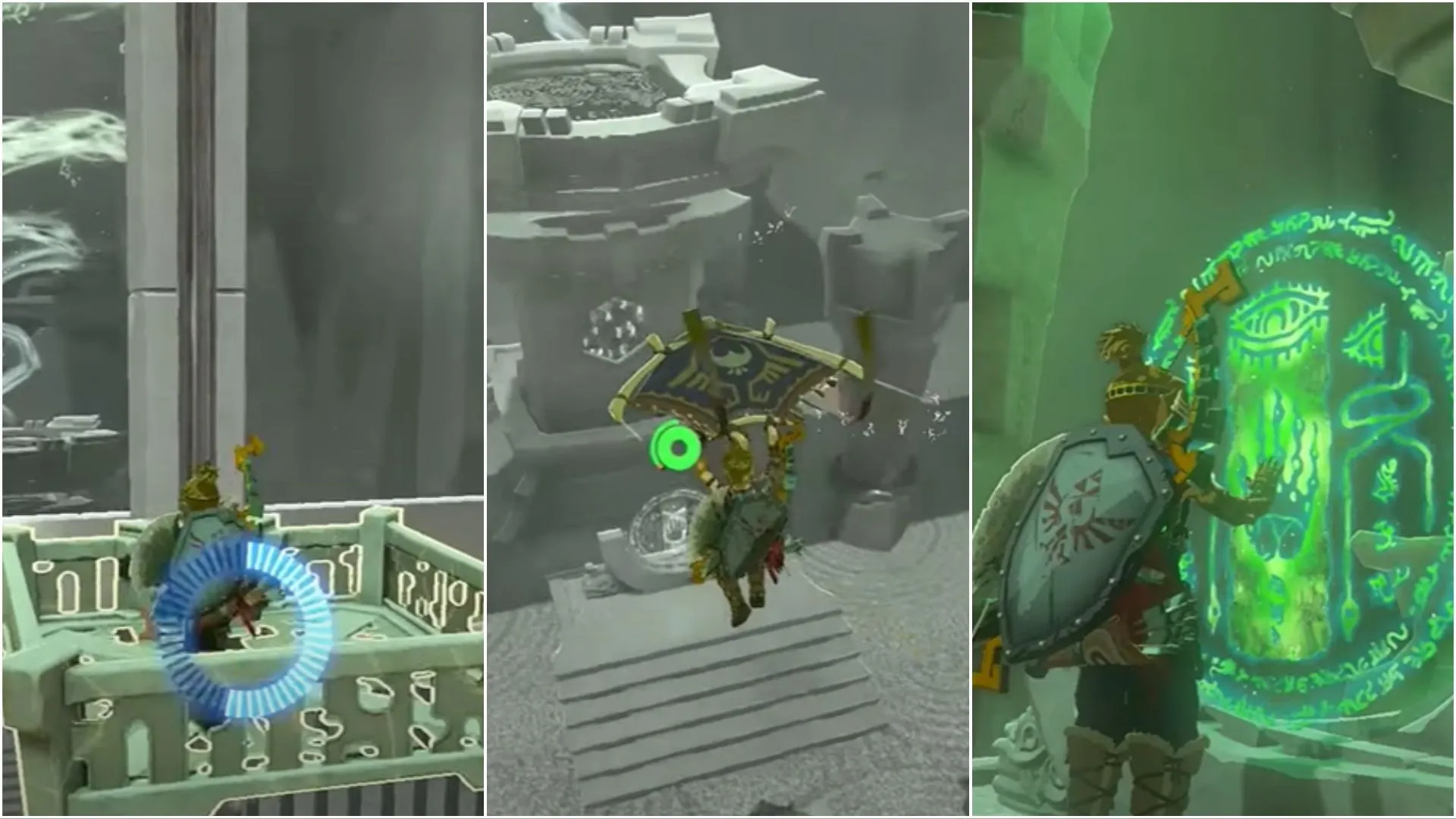 Spelers worden de lucht in geslingerd en op het platform erboven (Afbeelding via The Legend of Zelda Tears of The Kingdom)