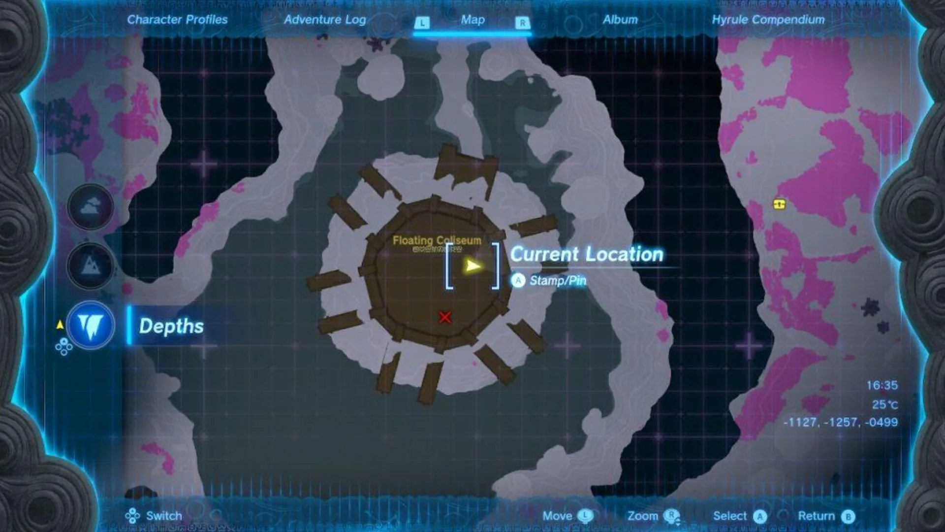 The Floating Coliseum no mapa (Imagem via Nintendo)