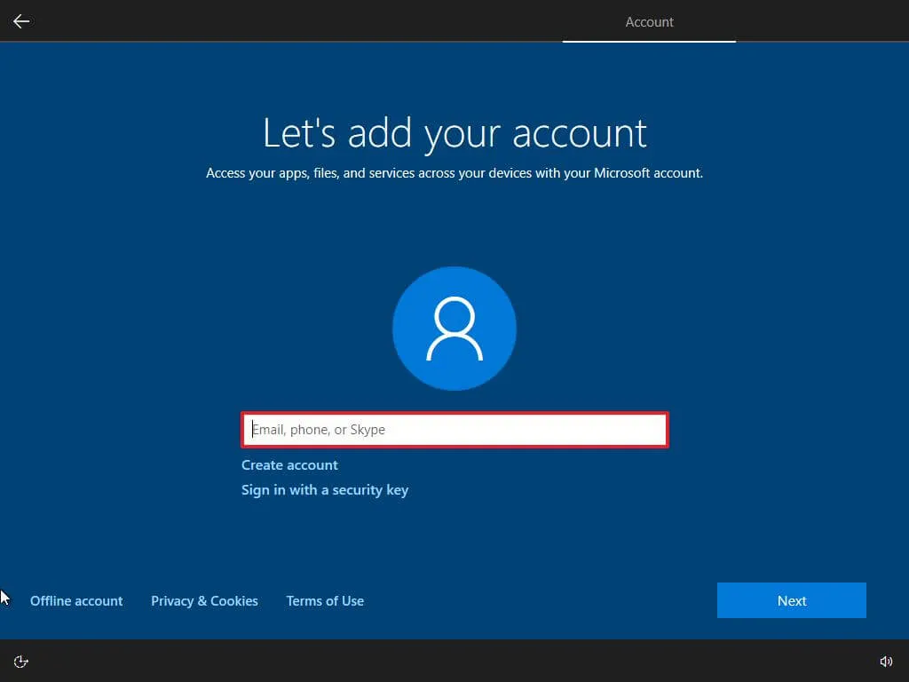 OOBE maakt een Windows 10-account aan