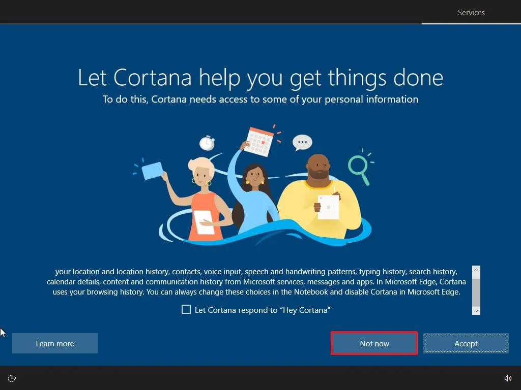 OOBE slaat Cortana-configuratie over