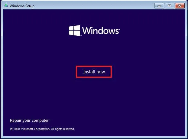Installatieoptie voor Windows 10