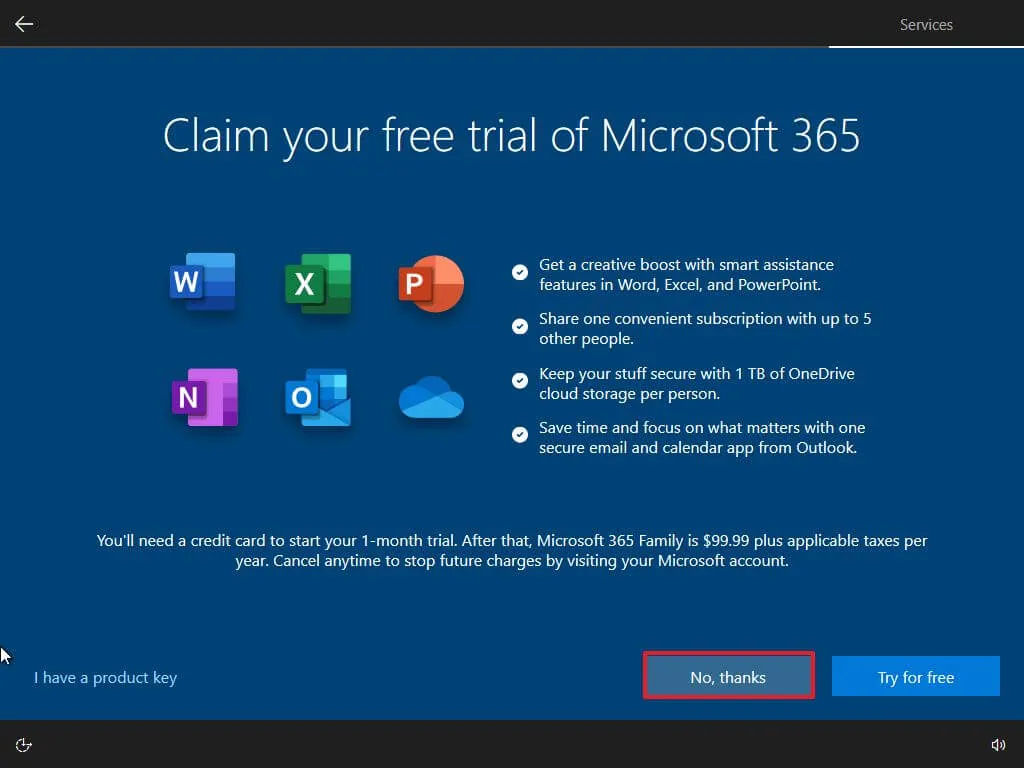 OOBE slaat Microsoft 365-aanbieding over