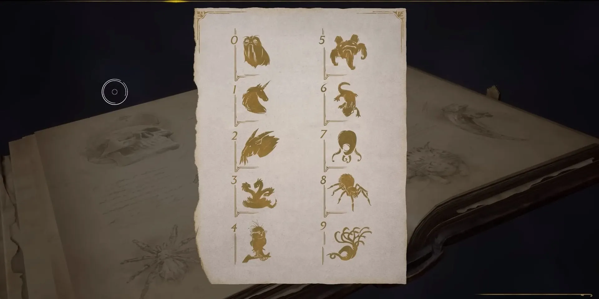 Immagine del foglio con tutti i numeri e i simboli corrispondenti per le porte dei dadi del puzzle in Hogwarts Legacy.