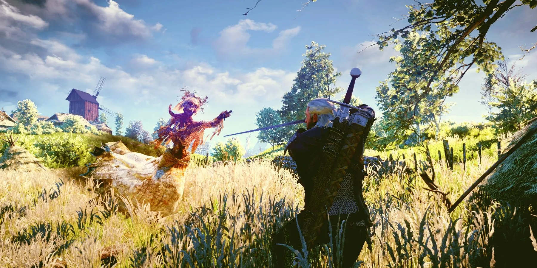 Wiedźmin 3 Dziki Gon Geralt walczący z polem Upiorów Południa