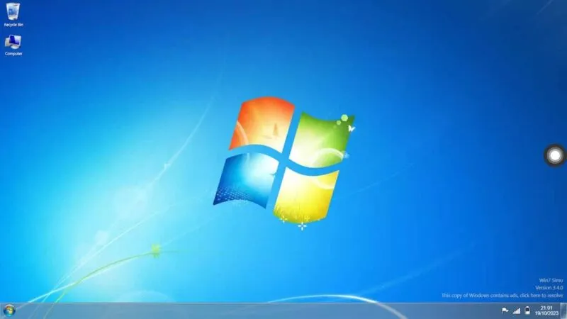 Windows 7-bureaubladweergave in een webbrowser-emulator.