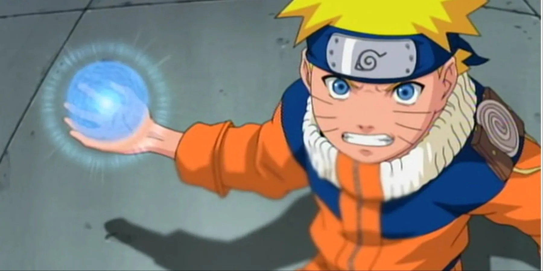 Naruto criando um Rasengan na mão durante uma luta