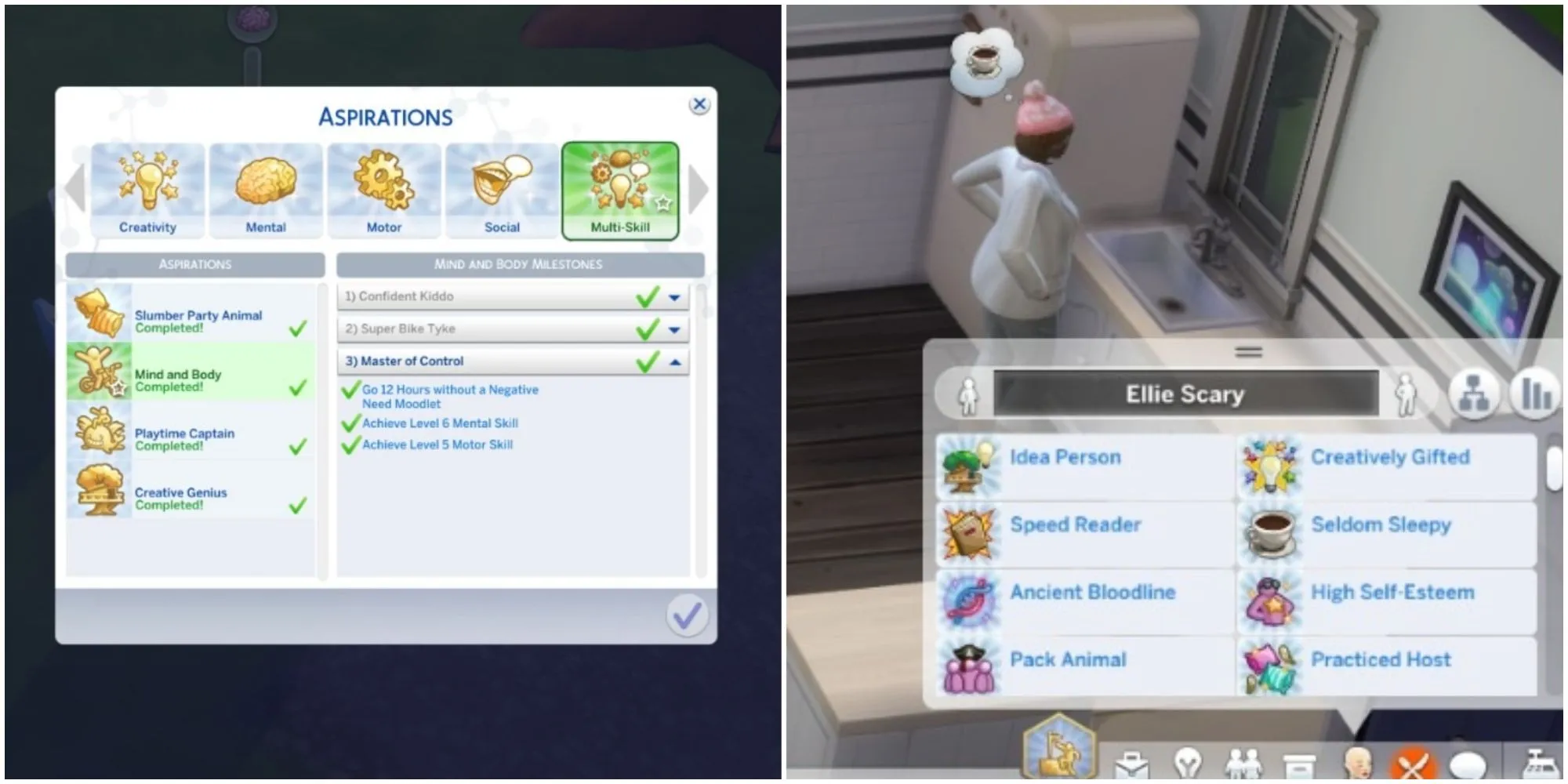 het voltooien van alle ambities voor meerdere taken in de Sims 4 die samen groeien