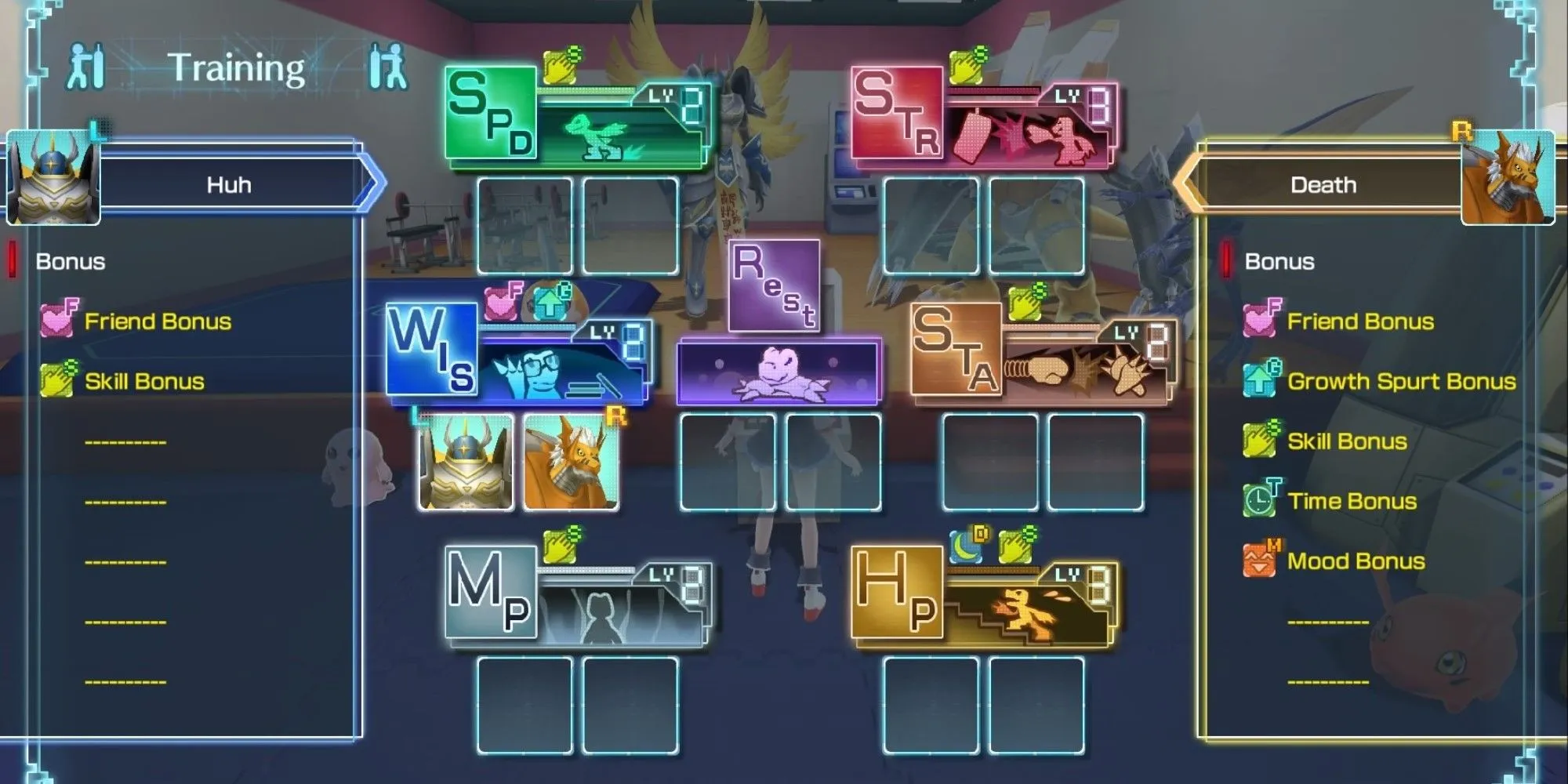 Digimon World Next Order selecteert welke vaardigheden u wilt trainen in de trainingshal