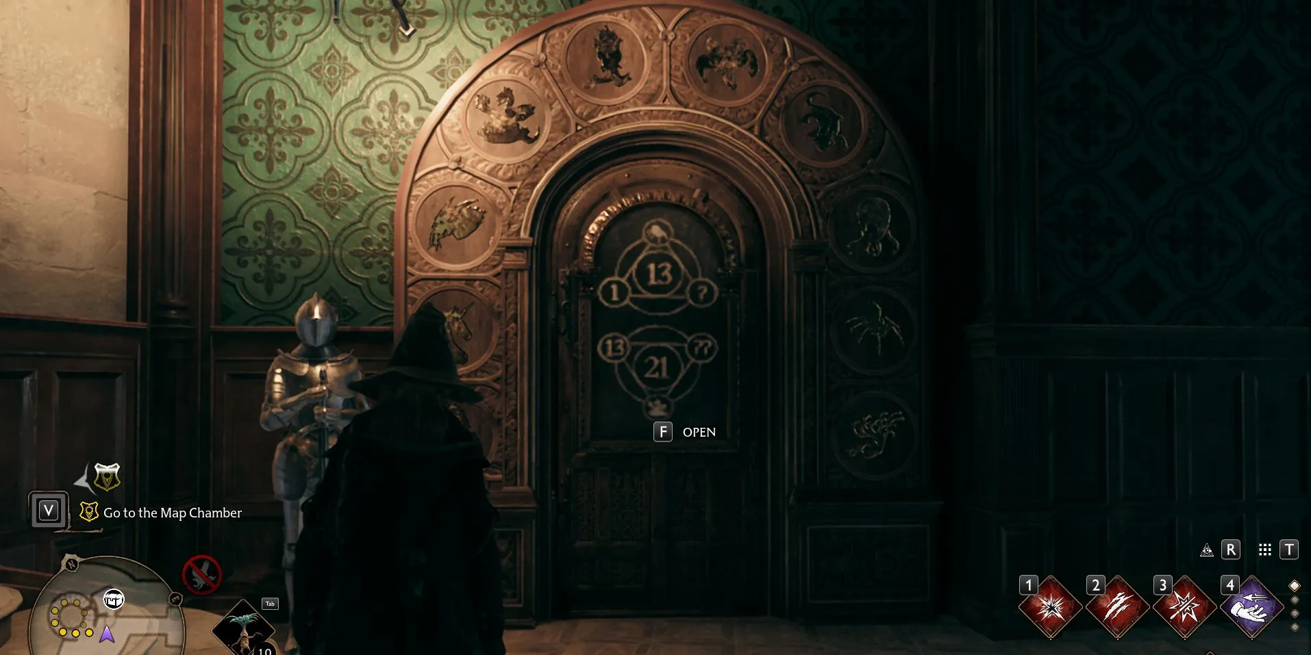 Immagine della porta dei dadi del puzzle vicino alla Torre di Corvonero in Hogwarts Legacy.