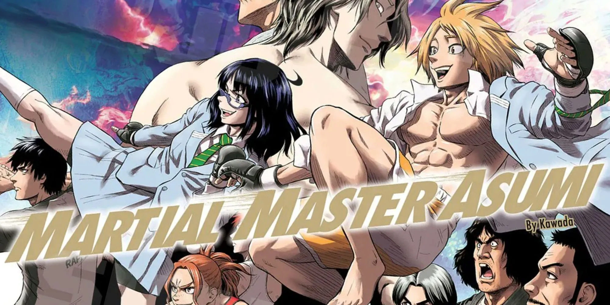 Okładka Martial Master Asumi przedstawiająca Asumi i główne powtarzające się postacie