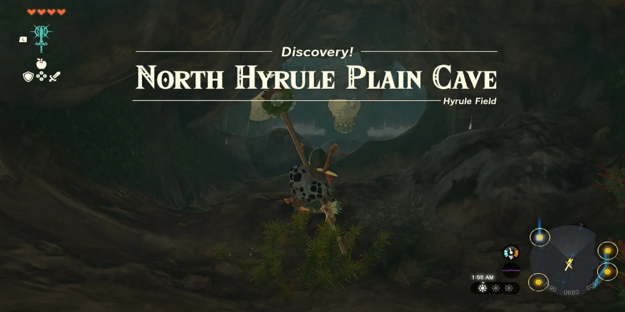 Tears Of The Kingdom Link komt de North Hyrule Plain Cave binnen
