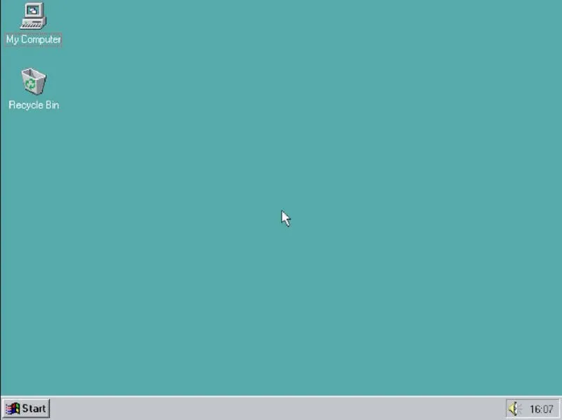 Windows 95-bureaubladweergave in een webbrowser-emulator.