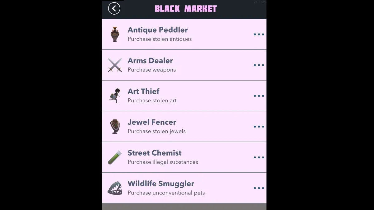 Schermata del mercato nero di BitLife