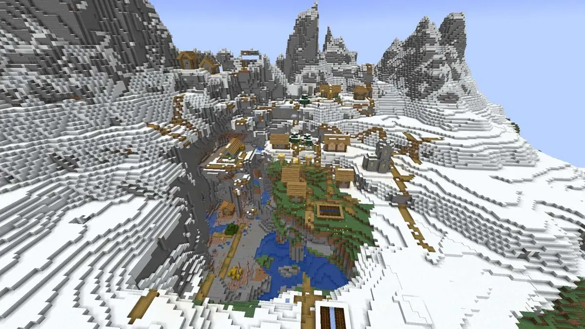Снежная деревня на скале