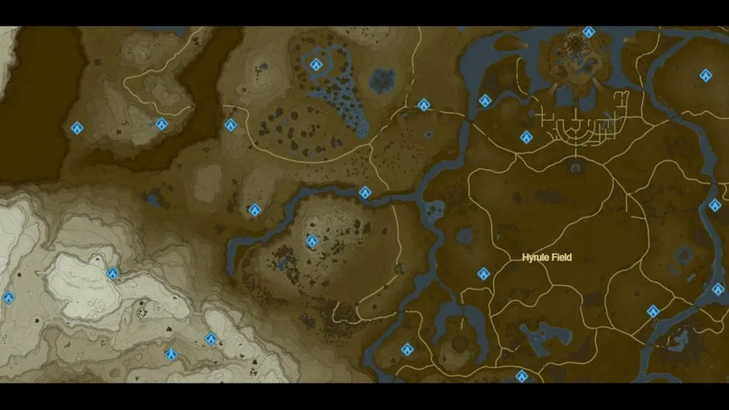 Carte Zelda BOTW du champ d'Hyrule.