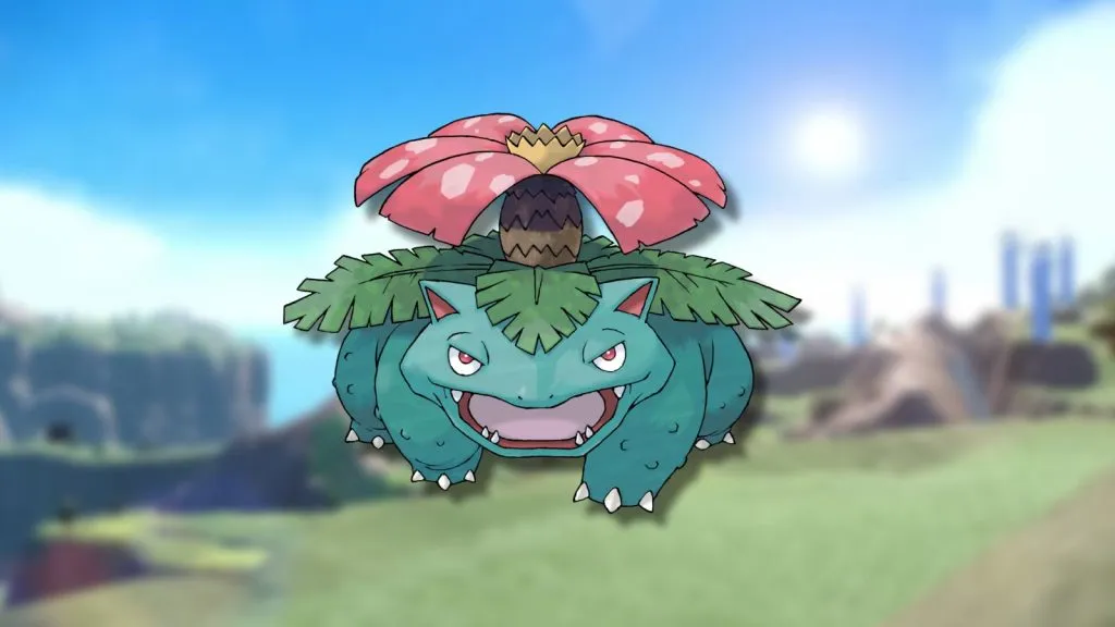 The Pokemon Venusaur appears against a blurred background