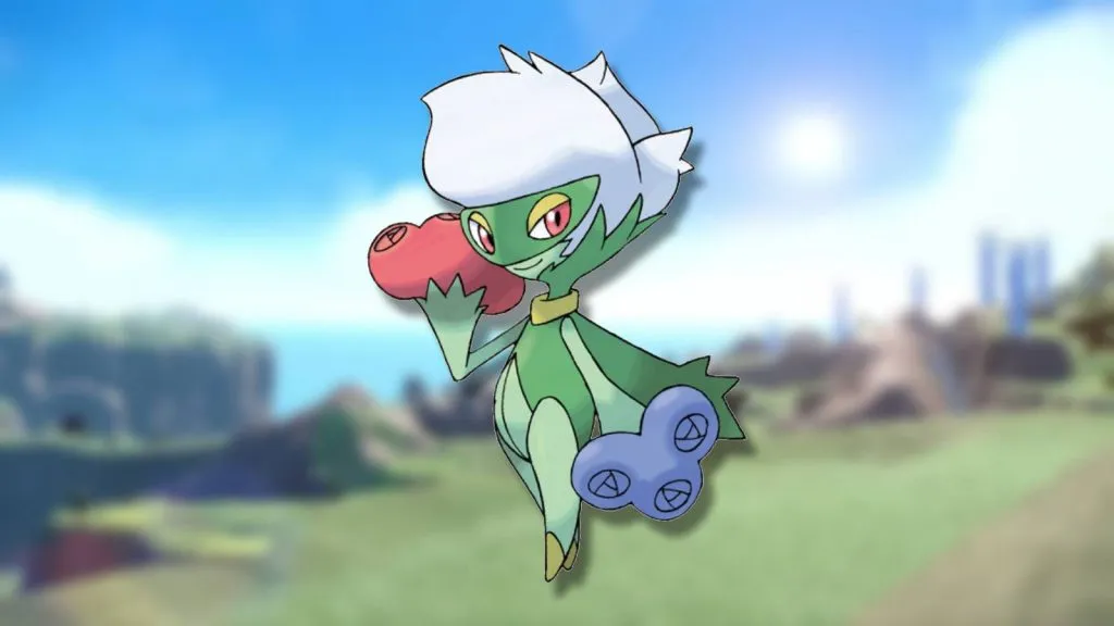 The Pokemon Roserade is shown against a blurred background