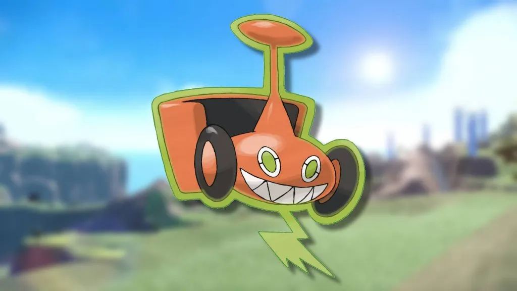 El Pokémon Rotom Mow se muestra sobre un fondo borroso.