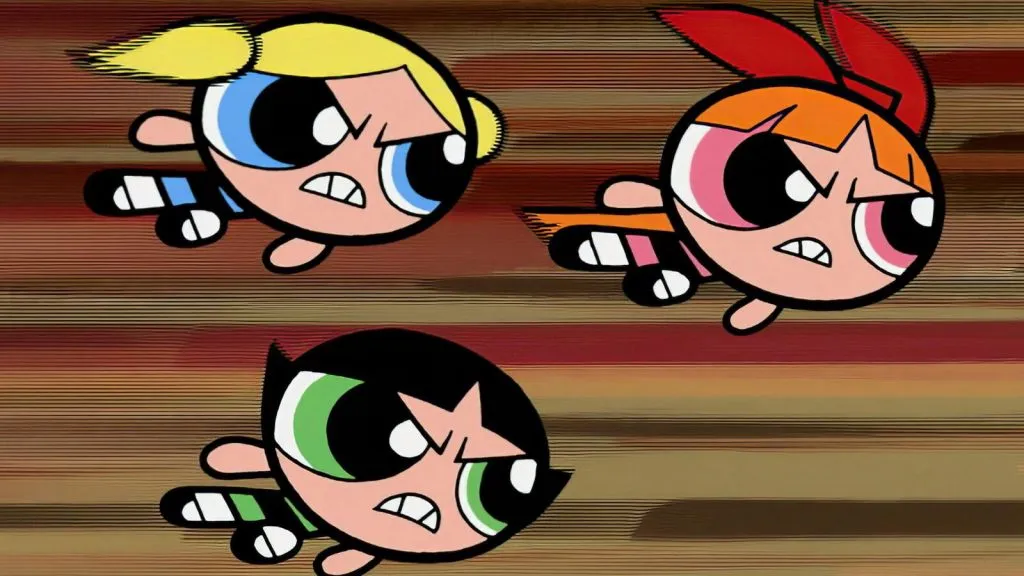 The Powerpuff girls, Blossom, bubbles and Buttercup.