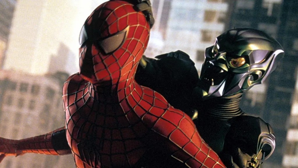 Spider-Man fights the Green Goblin in Spider-Man (2002)