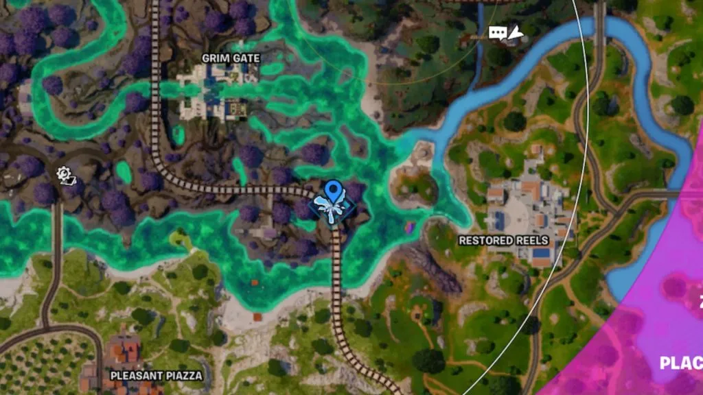Uma captura de tela apresentando o marcador Loot Island em Fortnite.
